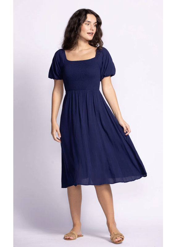 Pink Martini Navy Dress with Smocked Bodice