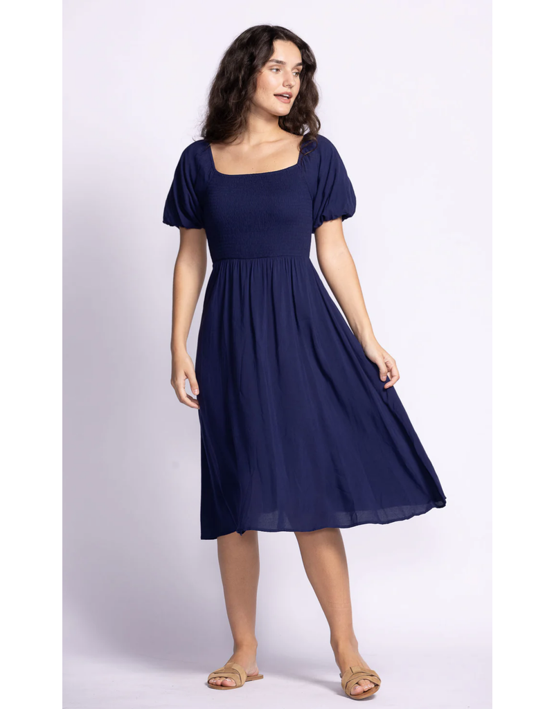 Pink Martini Navy Dress with Smocked Bodice