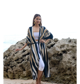 Suzie Blue Tie Dye Long Kimono In Grey & Gold