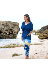 Suzie Blue Beach Stripe & Tie Dye Maxi Dress In Navy