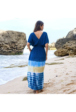 Suzie Blue Beach Stripe & Tie Dye Maxi Dress In Navy