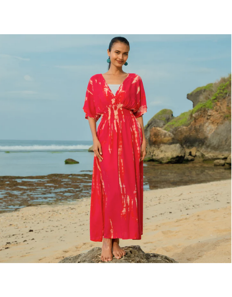 Suzie Blue Bone Tie Dye Maxi Dress - Pink