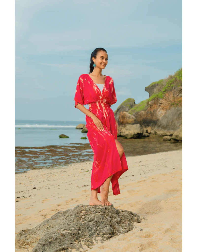 Suzie Blue Bone Tie Dye Maxi Dress - Pink