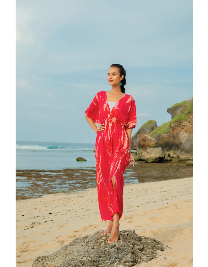 Suzie Blue Bone Tie Dye Maxi Dress - Pink