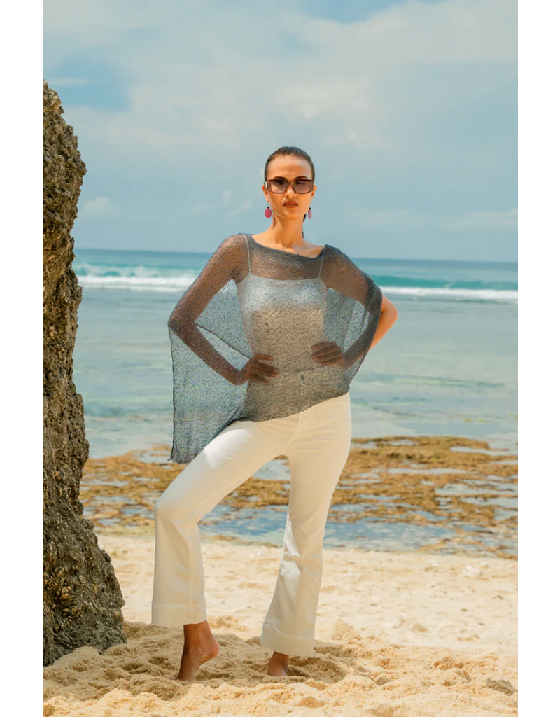 Suzie Blue Sheer Mesh Poncho - Grey