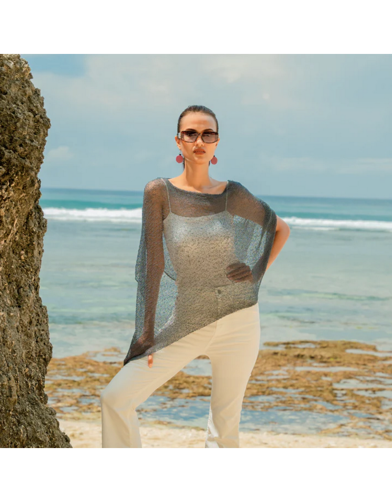 Suzie Blue Sheer Mesh Poncho - Grey