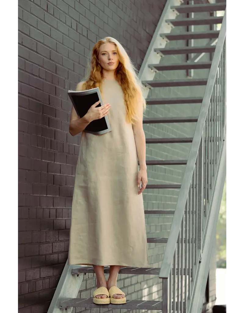 Luna Clothing Linen Sleeveless Dress in Natural