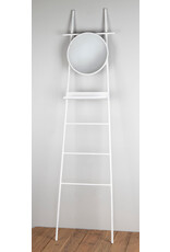 White Metal Display Ladder with Round Mirror