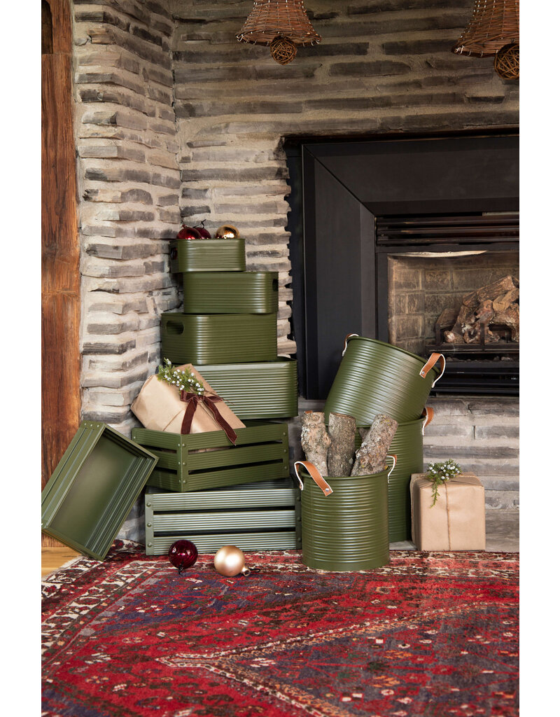 Green Metal Tubs with Leather Handles