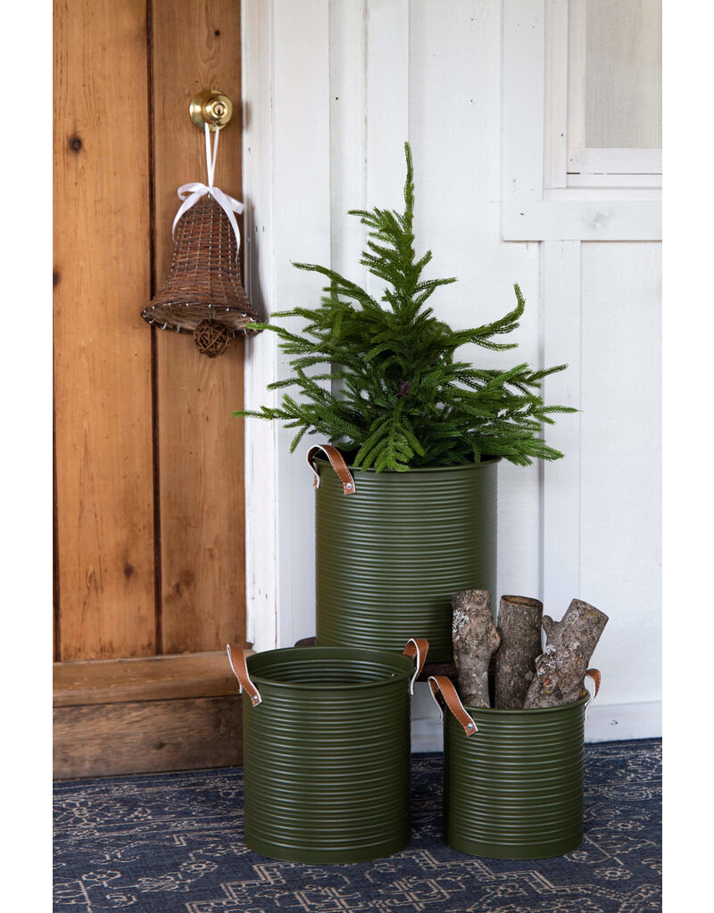 Green Metal Tubs with Leather Handles