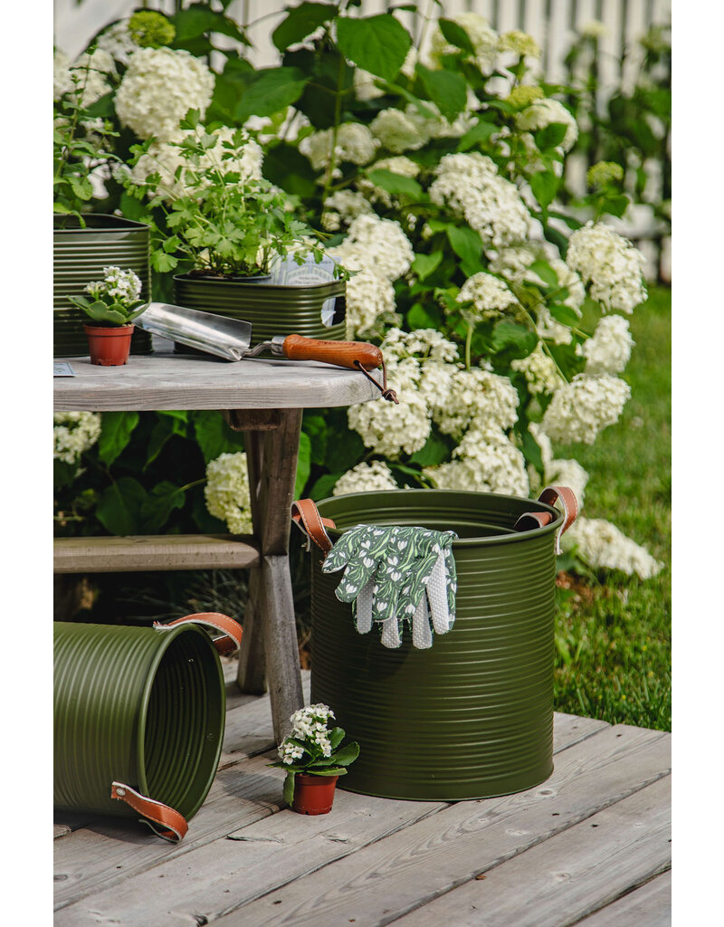 Green Metal Tubs with Leather Handles