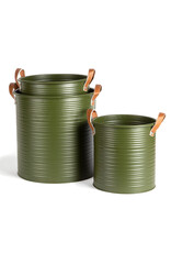 Green Metal Tubs with Leather Handles