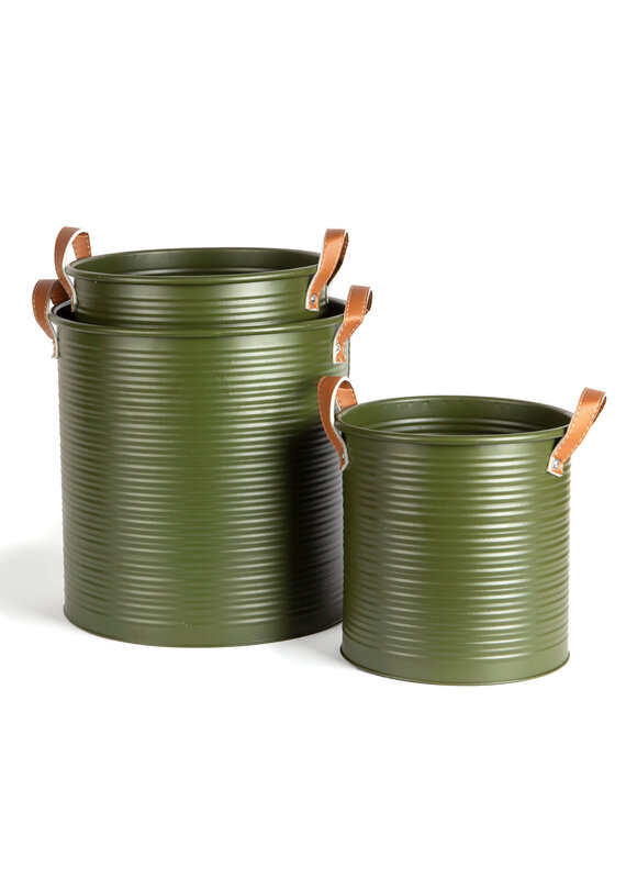 Green Metal Tubs with Leather Handles