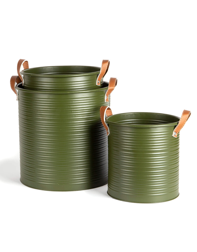 Green Metal Tubs with Leather Handles