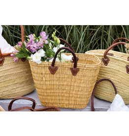 Straw Market Tote with Leather Handles