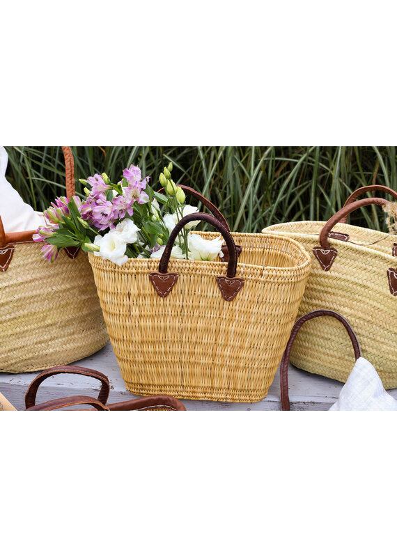 Straw Market Tote with Leather Handles
