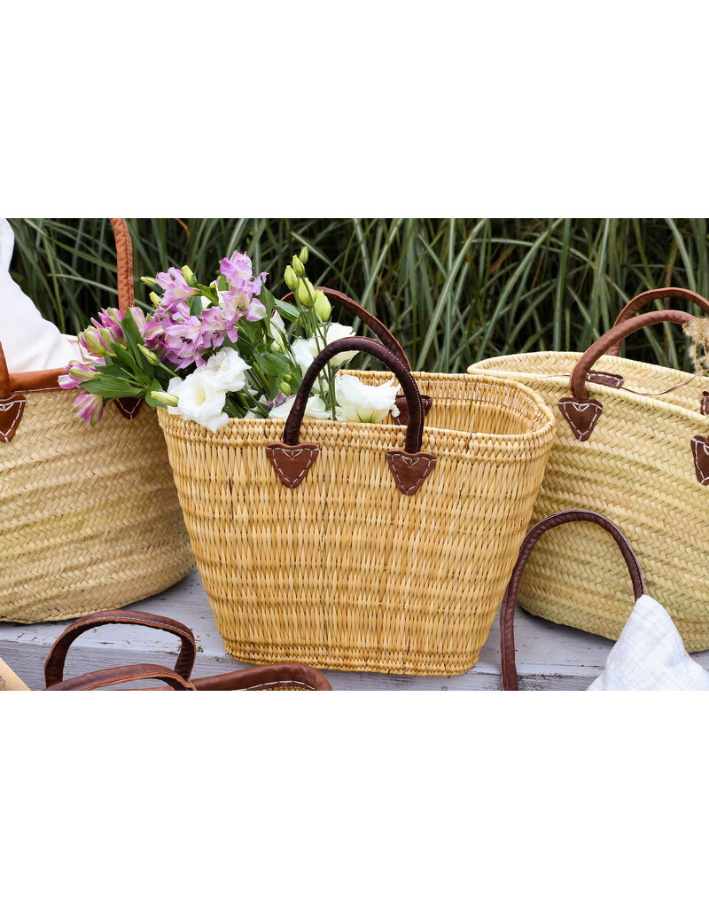 Straw Market Tote with Leather Handles