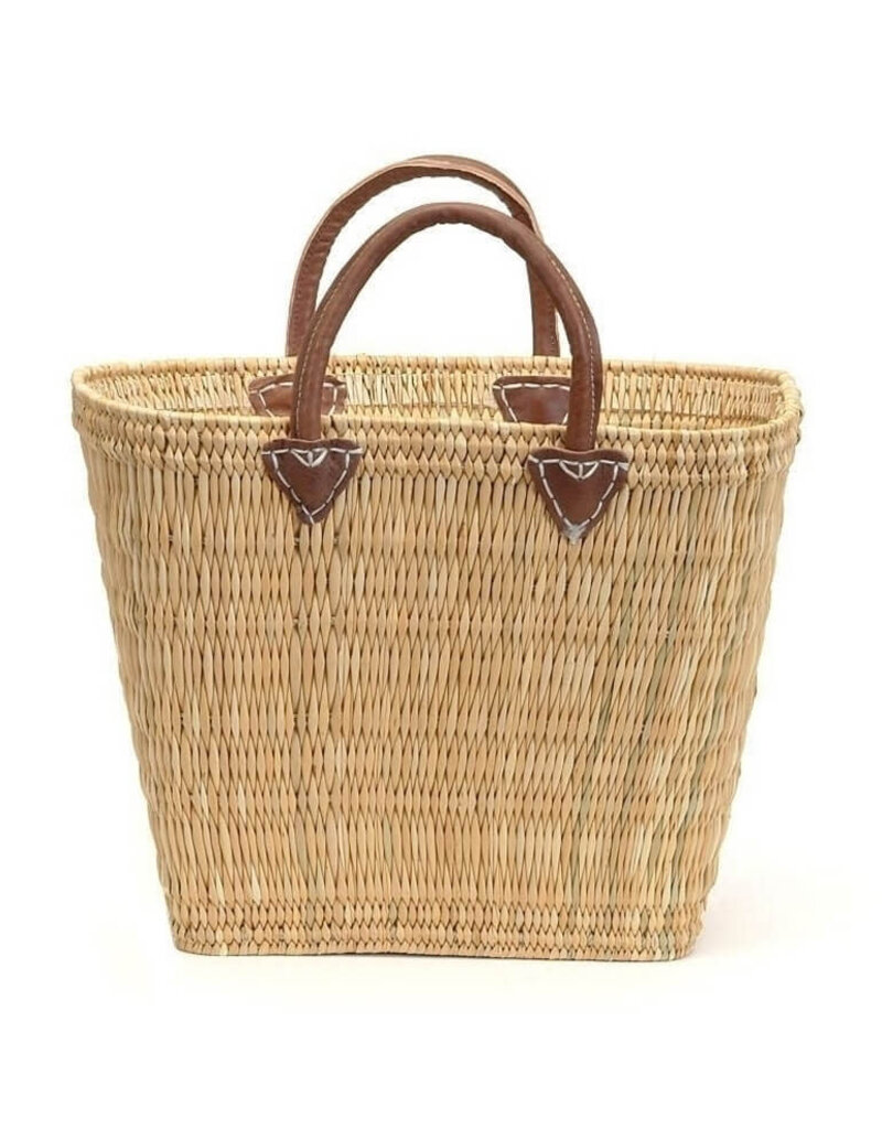 Straw Market Tote with Leather Handles