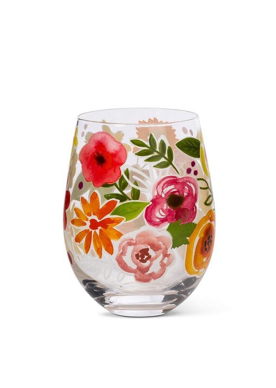 Abbott Collection Bold Floral Stemless Wine Glass