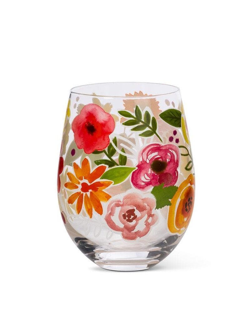 Abbott Collection Bold Floral Stemless Wine Glass