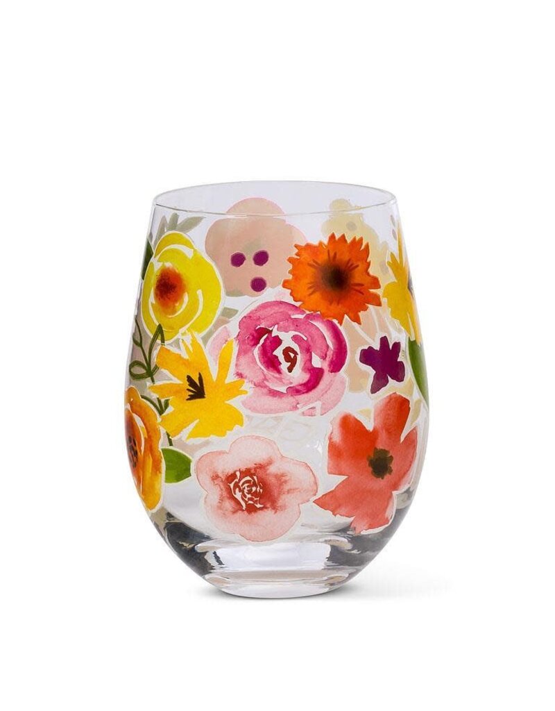 Abbott Collection Bold Floral Stemless Wine Glass