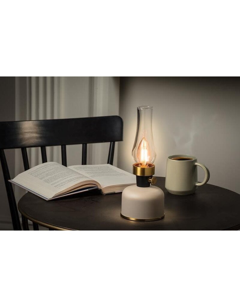 Abbott Collection Lantern LED Indoor/Outdoor  Lamp with Chimney | Creamy Taupe