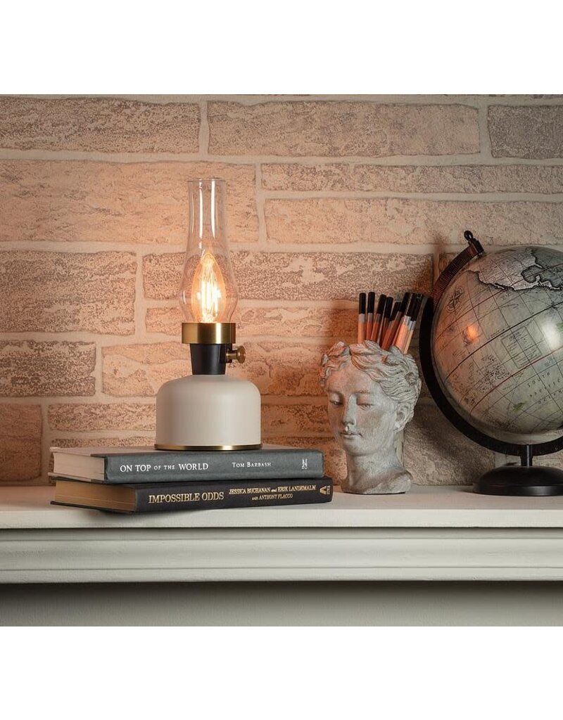 Abbott Collection Lantern LED Indoor/Outdoor  Lamp with Chimney | Creamy Taupe