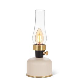 Abbott Collection Lantern LED Indoor/Outdoor  Lamp with Chimney | Creamy Taupe