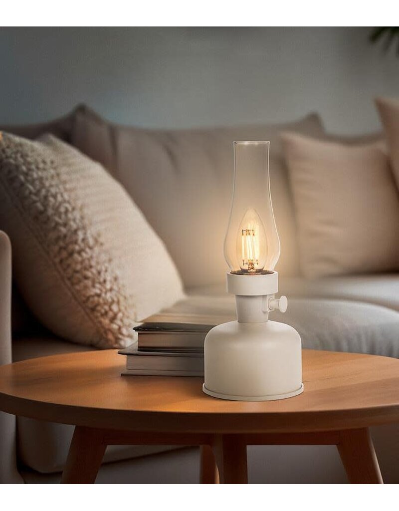 Abbott Collection Lantern LED Indoor/Outdoor Lamp with Chimney | Creamy Taupe | Vintage-Inspired, USB Rechargeable