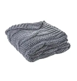 Brunelli Cable Knit Throw in Navy & Grey