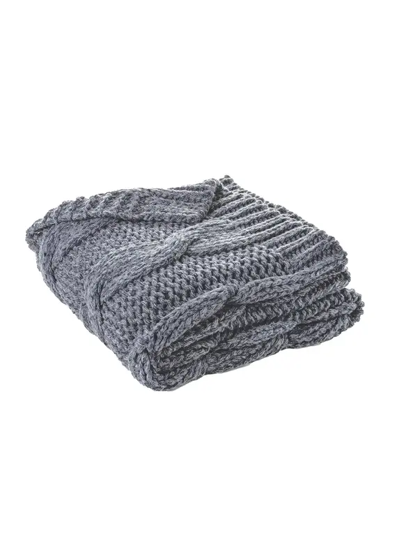 Brunelli Cable Knit Throw in Navy & Grey