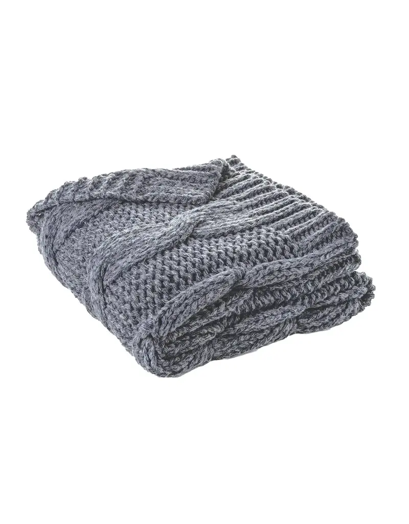 Brunelli Cable Knit Throw in Navy & Grey