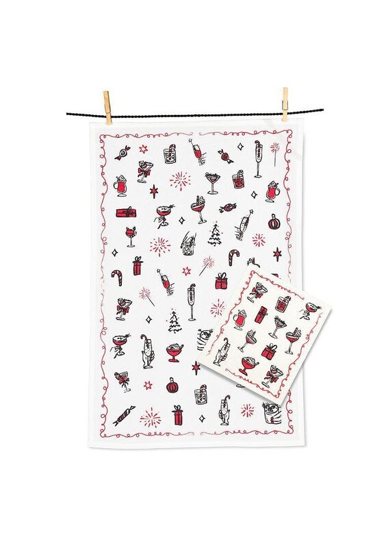 Abbott Collection Cocktails Dishcloth & Kitchen Towel Set