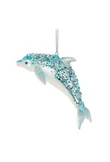 Abbott Collection Leaping Dolphin with Glitter Glass Ornament