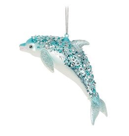 Abbott Collection Leaping Dolphin with Glitter Glass Ornament