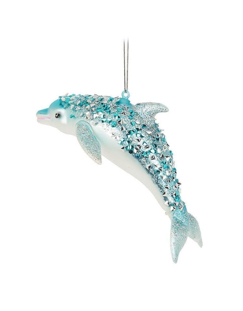 Abbott Collection Leaping Dolphin with Glitter Glass Ornament
