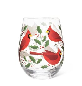 Abbott Collection Cardinals & Holly Stemless Wine Glass