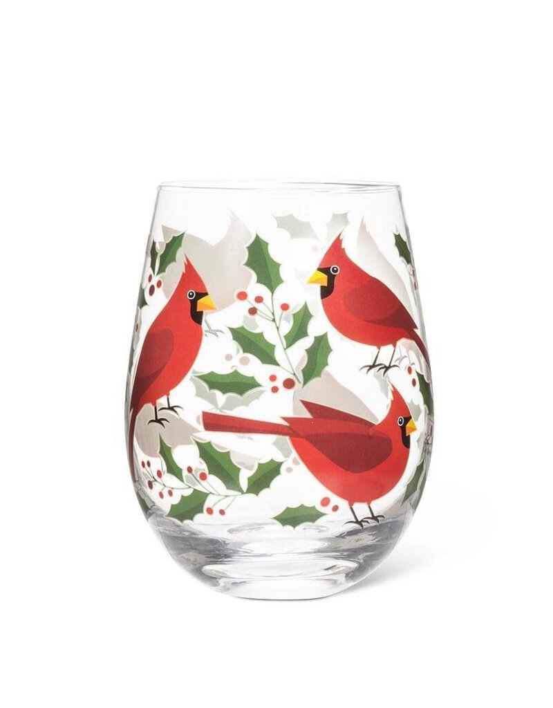 Abbott Collection Cardinals & Holly Stemless Wine Glass