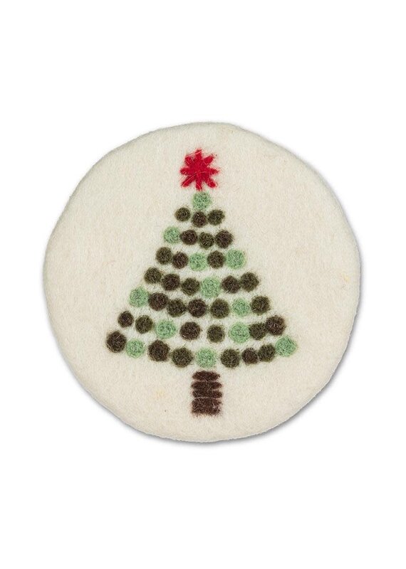 Abbott Collection Festive Tree Felted Wool Coaster