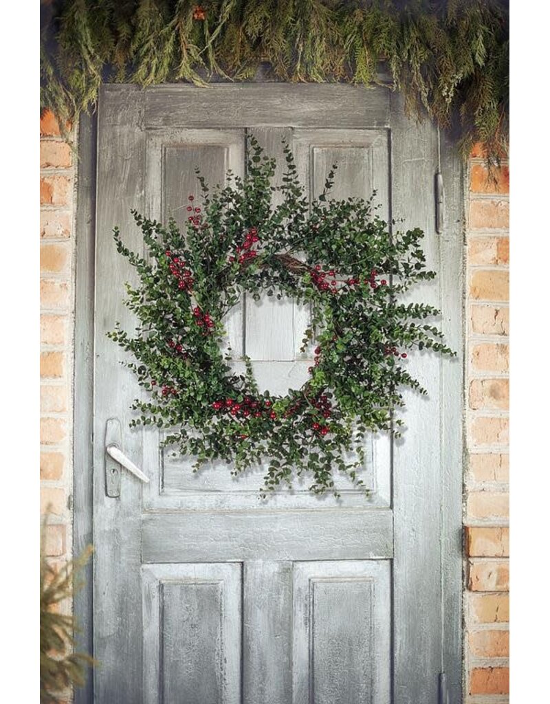 Abbott Collection Faux Eucalyptus Wreath with Berries