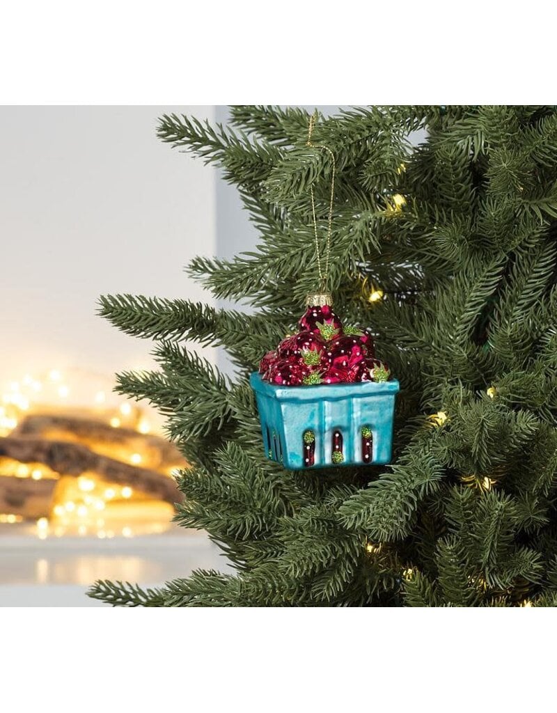 Abbott Collection Strawberry Basket Glass Ornament