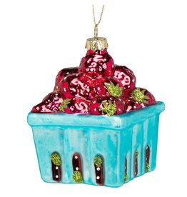 Abbott Collection Strawberry Basket Glass Ornament