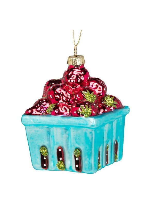Abbott Collection Strawberry Basket Glass Ornament