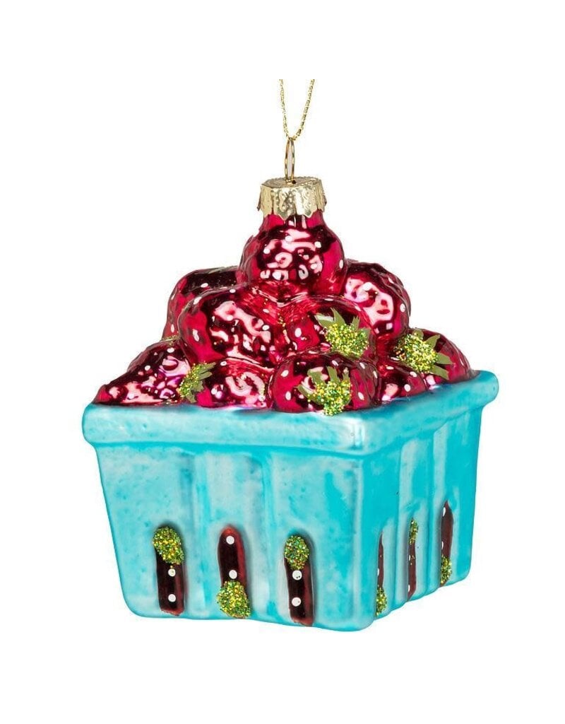 Abbott Collection Strawberry Basket Glass Ornament