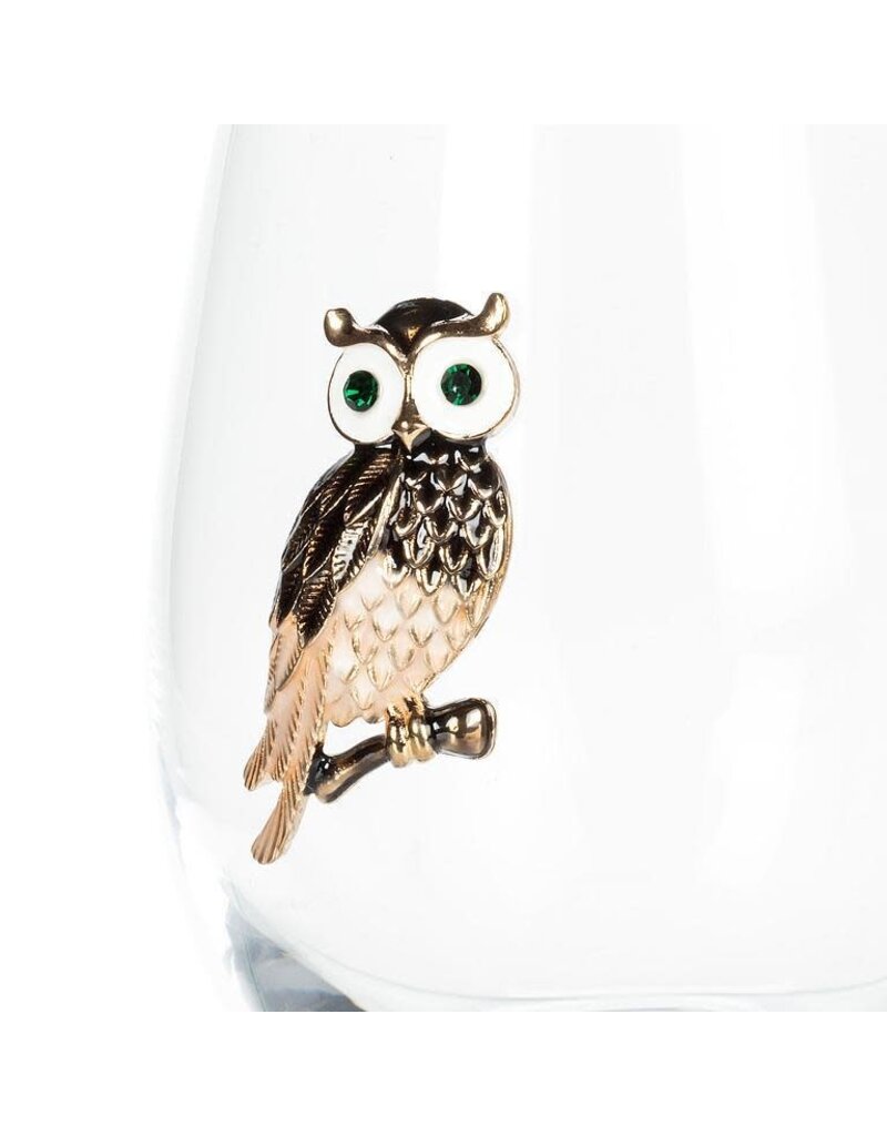 Abbott Collection Stemless Wine Glass with Jewel Owl