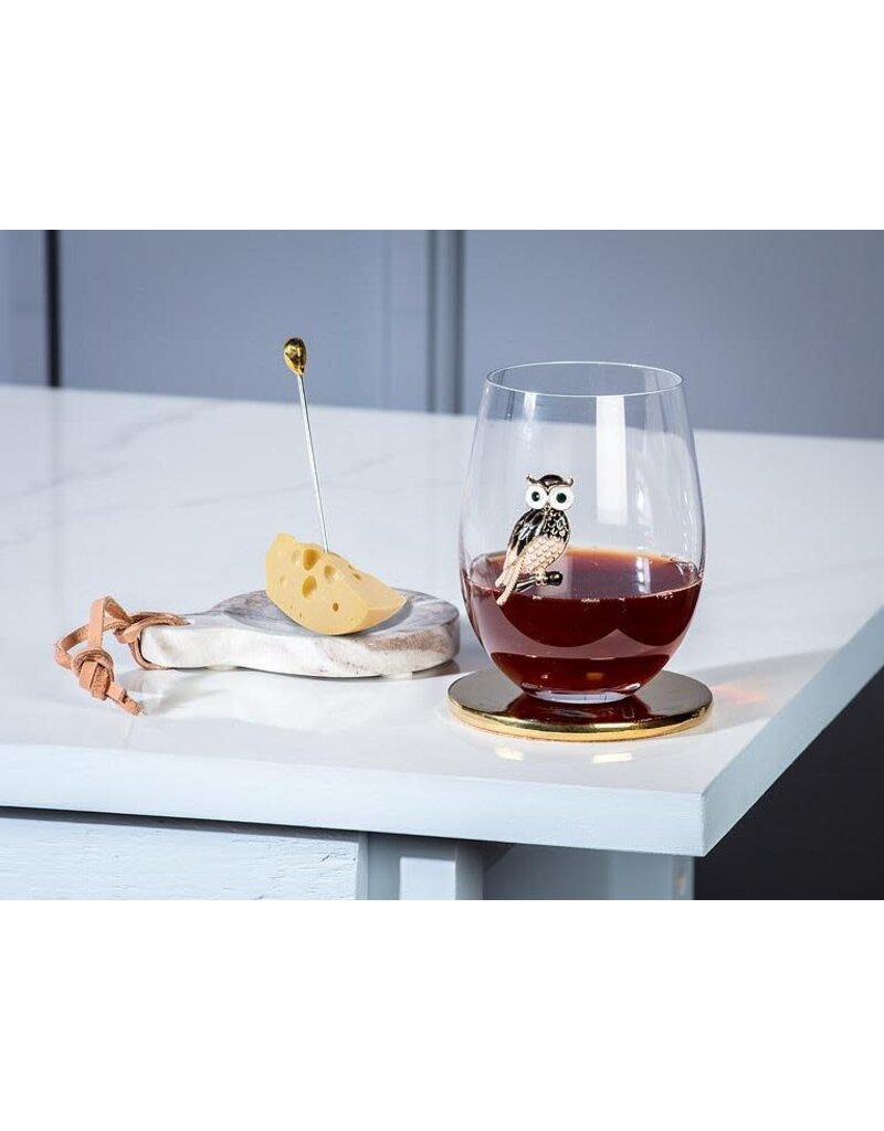 Abbott Collection Stemless Wine Glass with Jewel Owl