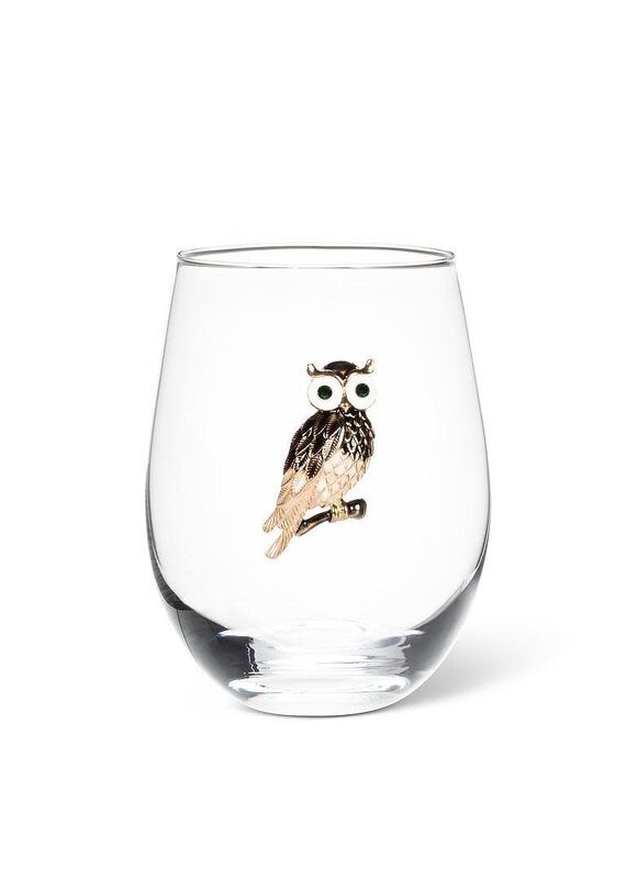 Abbott Collection Stemless Wine Glass with Jewel Owl