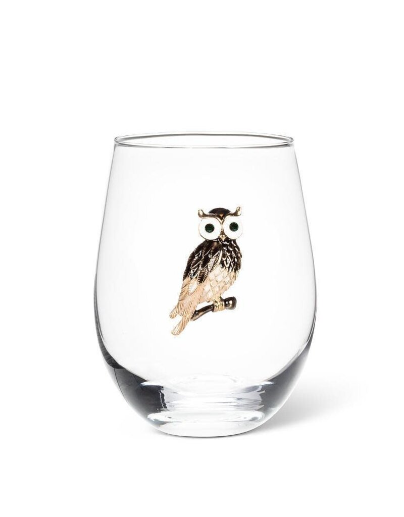 Abbott Collection Stemless Wine Glass with Jewel Owl