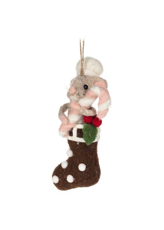 Abbott Collection Felted Wool Chef Mouse in Stocking Ornament