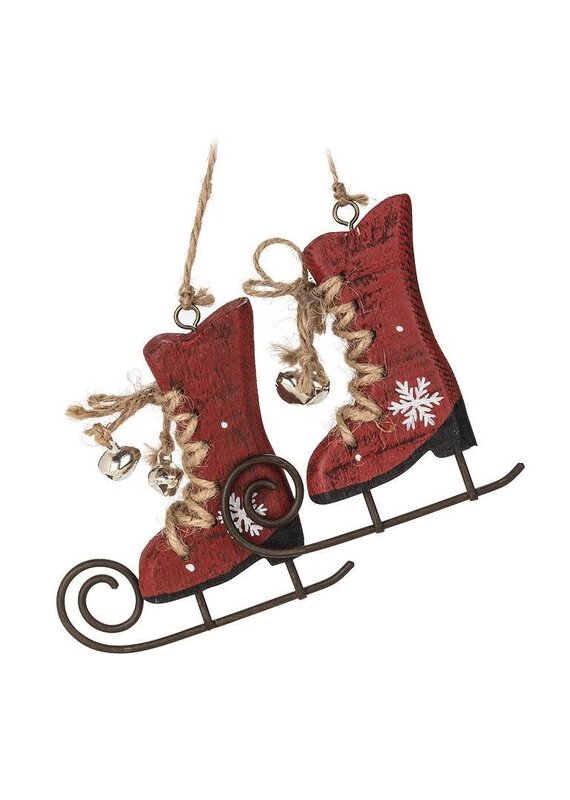Abbott Collection Rustic Wooden Holiday Skates Ornament